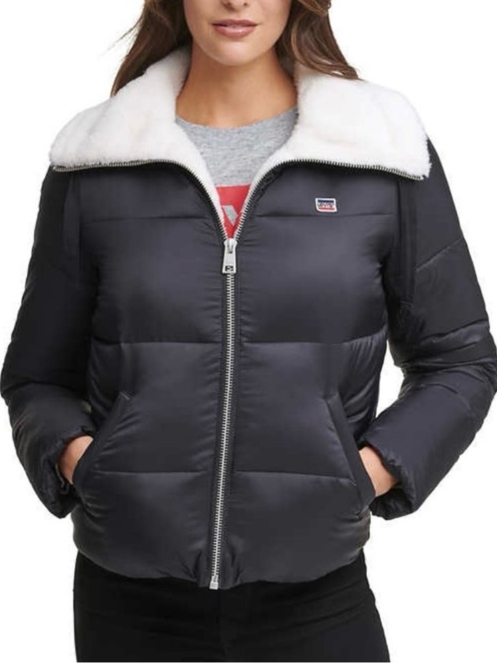 Levi's Black Puffer Jacket with Faux Shearling